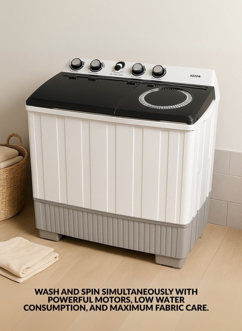 KELON 10 kg Semi-Automatic Washing Machine – Twin Tub Design, Powerful Wash And Spin, Water And Energy Efficient, Rust-Resistant Body, Low Noise Operation, White Finish – Model KWSBE101 KWSBE101 White - Image 4