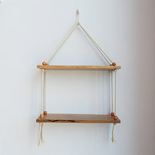 ecofynd 16 inches Cotton Wall Hanging Wooden Shelf, Bohemian Boho Nordic Style for Home Decor, Floating Rack for Bedroom Living Room Bathroom (Pack of 1 - SH005) - Image 2