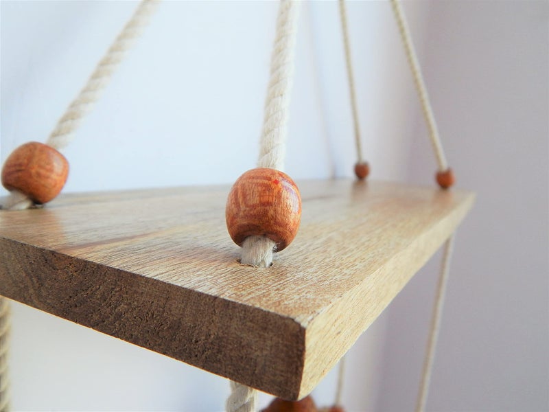ecofynd 16 inches Cotton Wall Hanging Wooden Shelf, Bohemian Boho Nordic Style for Home Decor, Floating Rack for Bedroom Living Room Bathroom (Pack of 1 - SH005) - Image 3