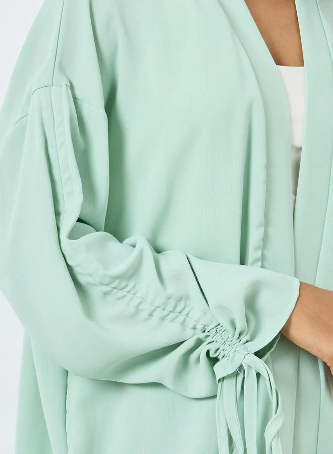 Take Two Take Two Solid Ruching Sleeve Front Open Kimono