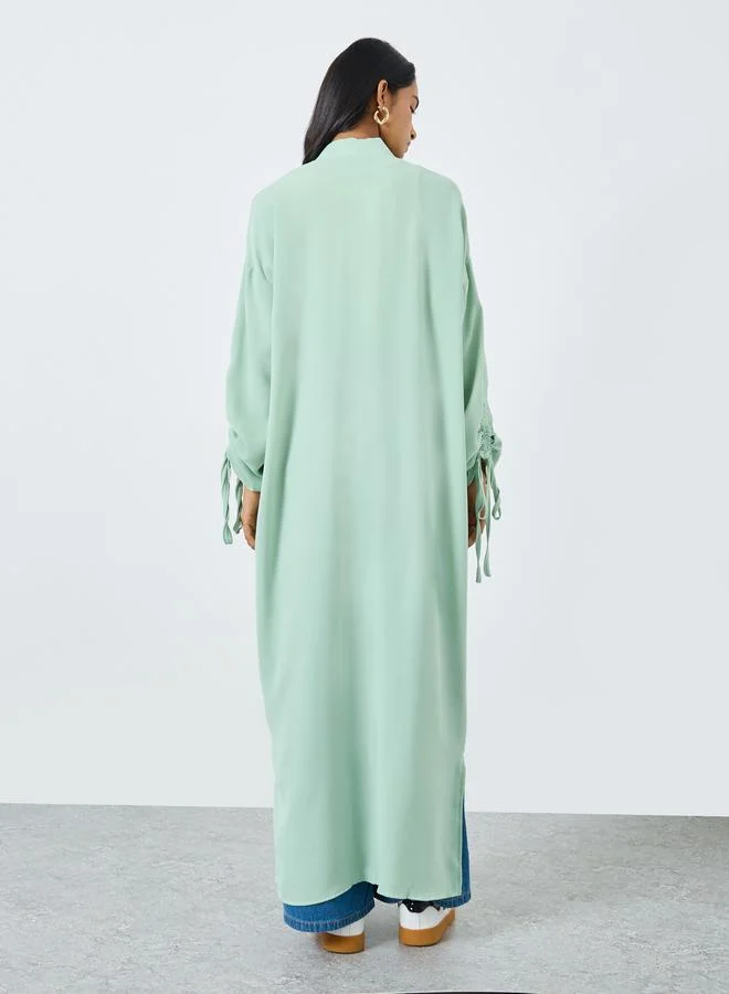 Take Two Take Two Solid Ruching Sleeve Front Open Kimono