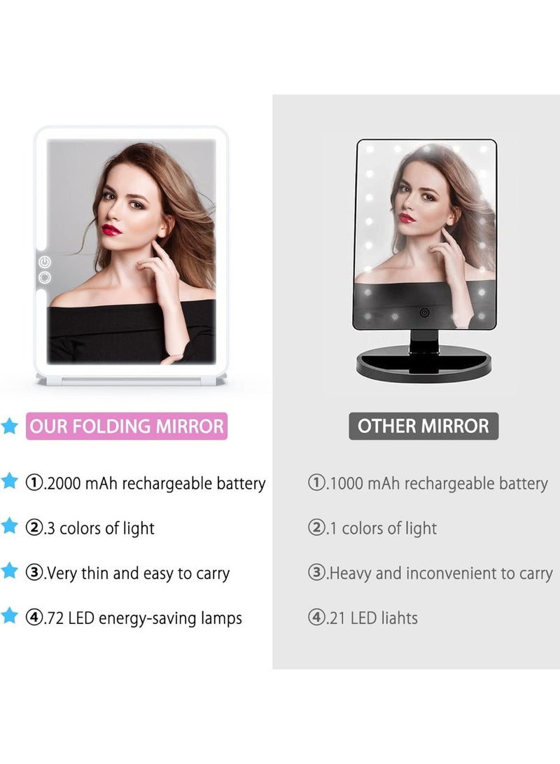 Makeup Vanity Mirror with 72 Led Lights, LED Travel Makeup Mirror Rechargeable, Dimmable Touch Screen Beauty Mirror, 3 Color Lighting, Light Up Mirror for Dressing Table, Gift for Girls Women - Image 5