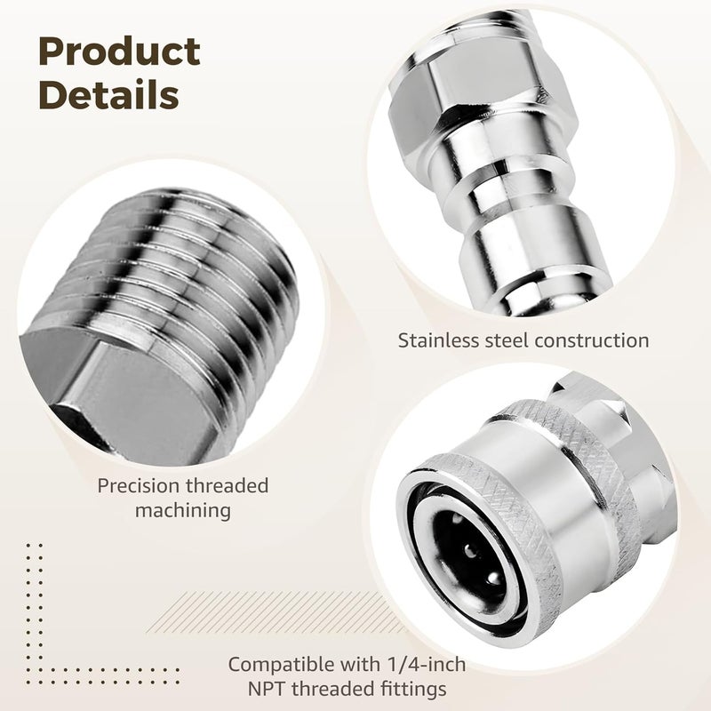 Stainless Steel Quick Connect Water Gun Connector Kit, 1/4 Npt Male and Female Fittings, High Pressure Coupling for Pressure Washers and Pneumatic Tools - Image 5