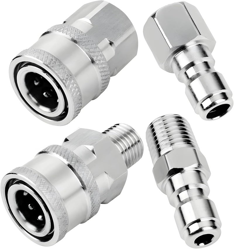 Stainless Steel Quick Connect Water Gun Connector Kit, 1/4 Npt Male and Female Fittings, High Pressure Coupling for Pressure Washers and Pneumatic Tools - Image 1