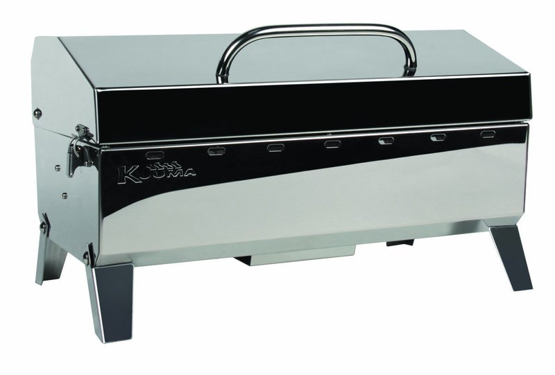 Kuuma Kuuma Premium Stainless Steel Mountable Charcoal Grill wInner Lid Liner by Camco Compact Portable Size Perfect for Boats Tailgating and More Stow N Go 160 58110 silver