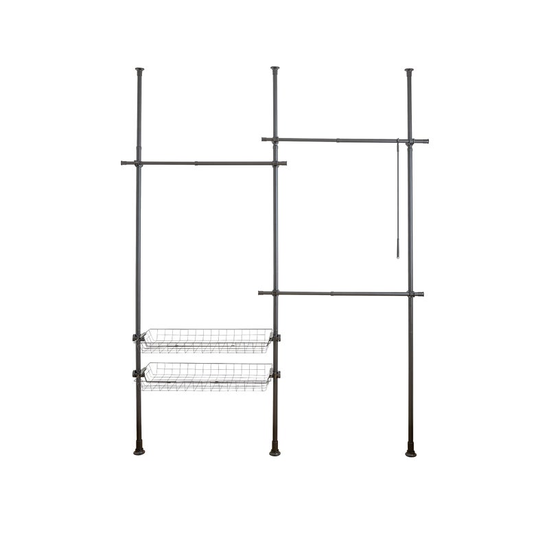 WENKO Herkules Duo Telescopic System 3 Clothes Rails 2 Storage Baskets Extendable PowderCoated Metal 164215 x 165300 x 38 cm Matt Black