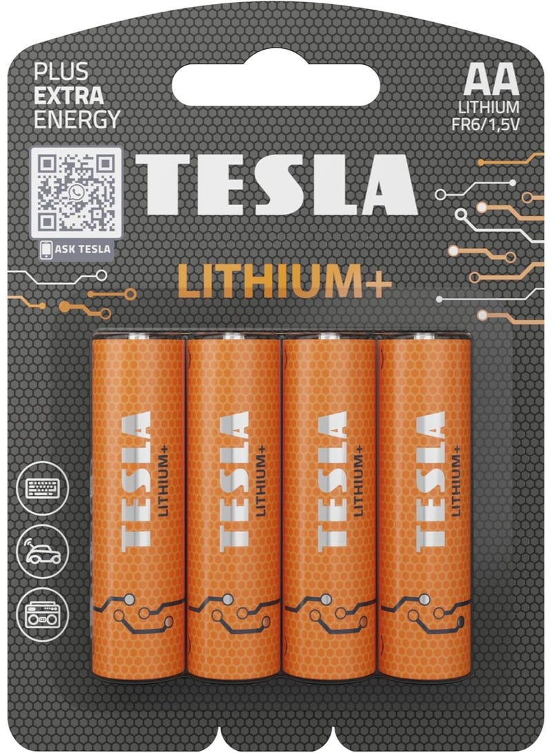 LITHIUM+ AA Alkaline FR6 Batteries 4pcs- powerful batteries for maximum performance, 1.5V