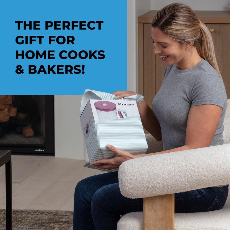 KPKitchen Pancake Batter Dispenser - Kitchen Must Have Tool for Perfect Pancakes, Cupcake, Waffle, Muffin Mix - White Elephant Gifts for Adults - Pancake Griddle Maker with Measuring Label (Purple) - Image 4
