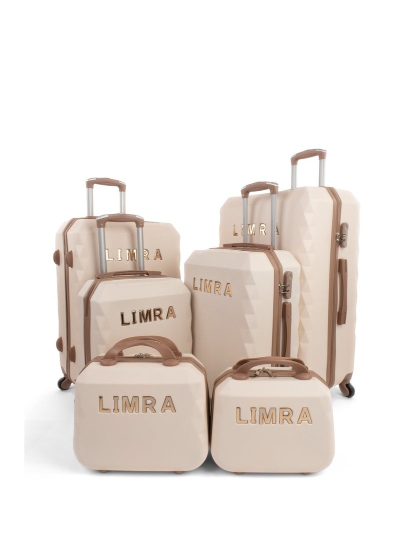 ليمرا طقم شنط سفر مكون من 6 حقائب أمتعة بعجلات و بتصميم صلب بيج/ذهبي - Image 1