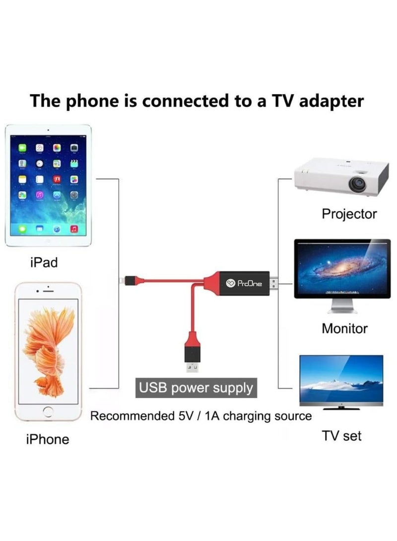 ProOne ProOne PCH75 Lightning to HDTV Cable - Full HD 1080p - Connect iPhone/iPad to TV, Plug & Play, Fast Charging, 180cm (6ft)  - Image 3