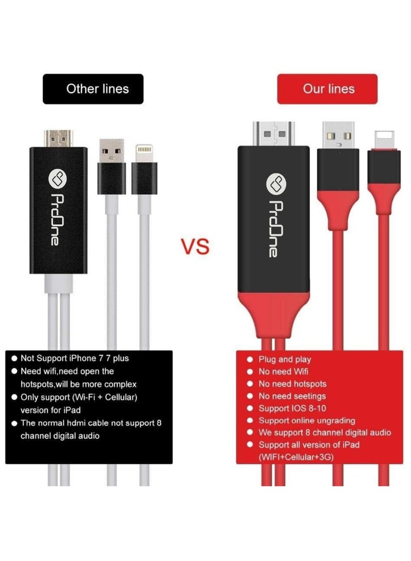 ProOne ProOne PCH75 Lightning to HDTV Cable - Full HD 1080p - Connect iPhone/iPad to TV, Plug & Play, Fast Charging, 180cm (6ft)  - Image 4
