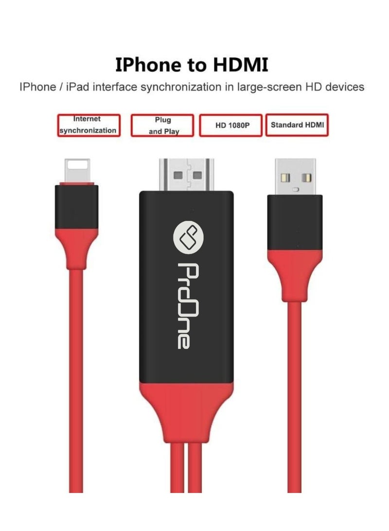 ProOne ProOne PCH75 Lightning to HDTV Cable - Full HD 1080p - Connect iPhone/iPad to TV, Plug & Play, Fast Charging, 180cm (6ft)  - Image 2