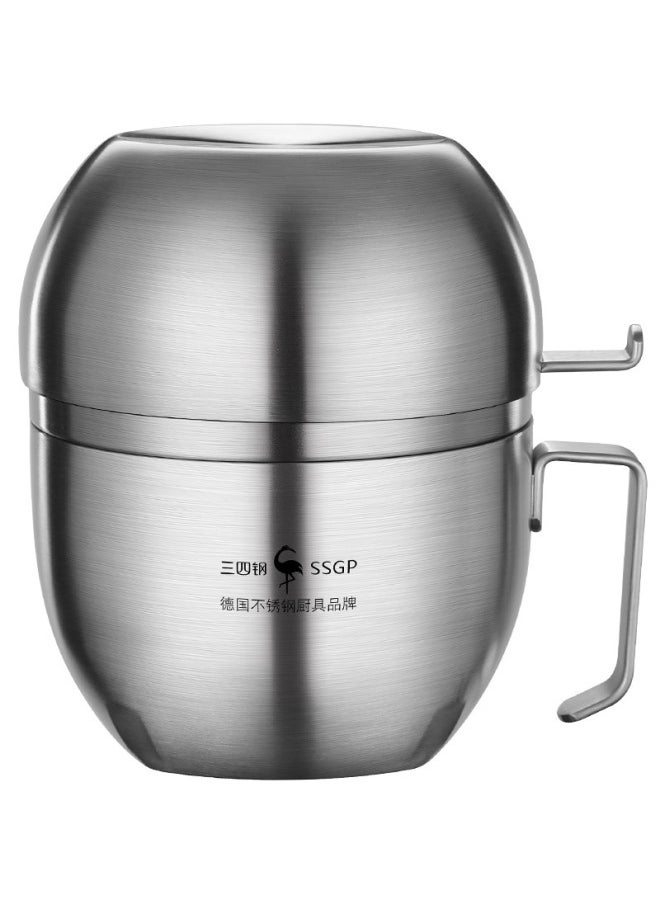 Generic - Three Or Four Steel Instant Noodle Bowl With Lid Stainless Steel Lunch Box Lunch Box Student Canteen Insulation Anti-scald Fast Food Cup-Specifications:Frankfurt Fast Food Bowl: Double Layer (304 Steel: Rice Bowl, Large Soup Bowl) - Image 1
