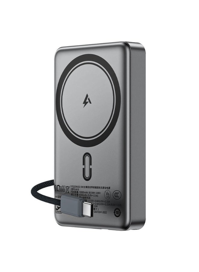 ACEFAST Power Bank 10000mAh Magnetic Wireless Charger, Fast Charging PD 22.5W, With USB-C cable, 1USB-C port – input and output, LED indicator, (M18) - Black - Image 1