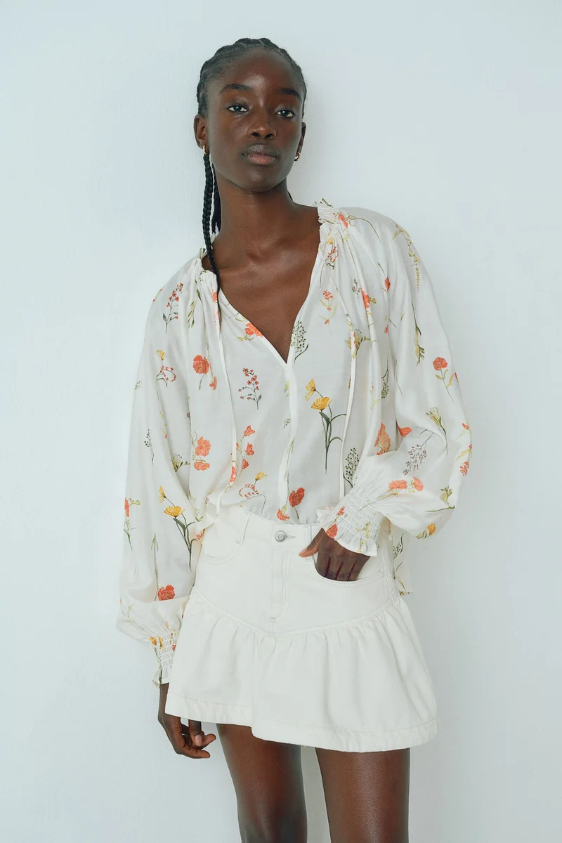 H&M Oversized tie-neck blouse