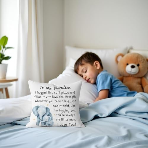 HERHOME to My Grandson Throw Pillow Cover, Grandson Gifts from Grandma Grandparents, 18 x 18 Inch Soft Birthday Christmas Cushion Case Gifts for Boys, I Love You - Image 4