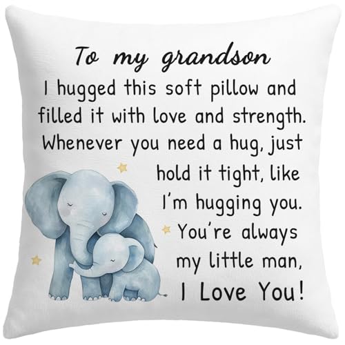 HERHOME to My Grandson Throw Pillow Cover, Grandson Gifts from Grandma Grandparents, 18 x 18 Inch Soft Birthday Christmas Cushion Case Gifts for Boys, I Love You - Image 1