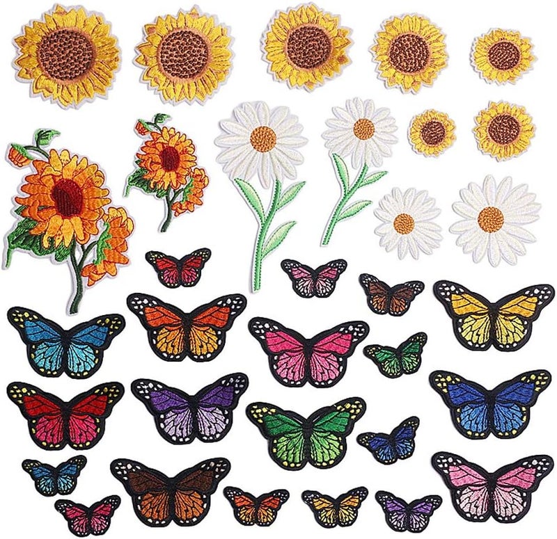 VIUJUH Prinfore Embroidered Flowers Iron on Patches for Clothing33PCS Sew on Sunflower Butterfly Applique for Clothes Dress Plant Hat Jeans AssortedAC00133 - Image 2