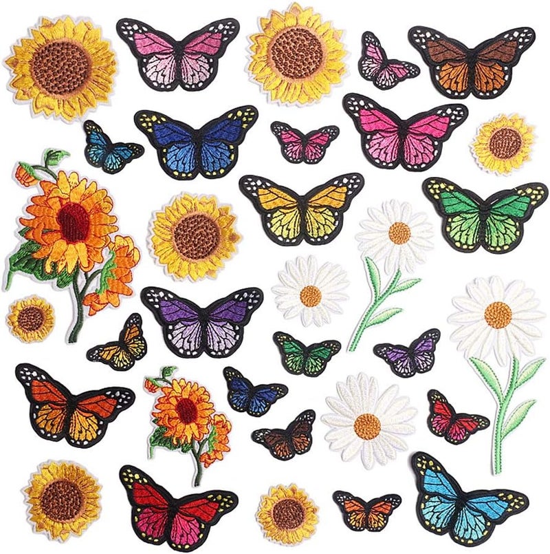 VIUJUH Prinfore Embroidered Flowers Iron on Patches for Clothing33PCS Sew on Sunflower Butterfly Applique for Clothes Dress Plant Hat Jeans AssortedAC00133 - Image 1
