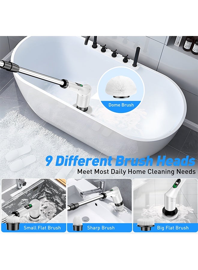 HaHaHai 9-in-1 Electric Spin Scrubber with Adjustable Extension Handle – Type-C Rechargeable Cleaning Brush with 2 Speeds, 2000mAh Battery, 9 Brush Heads for Bathroom & Kitchen - Image 3