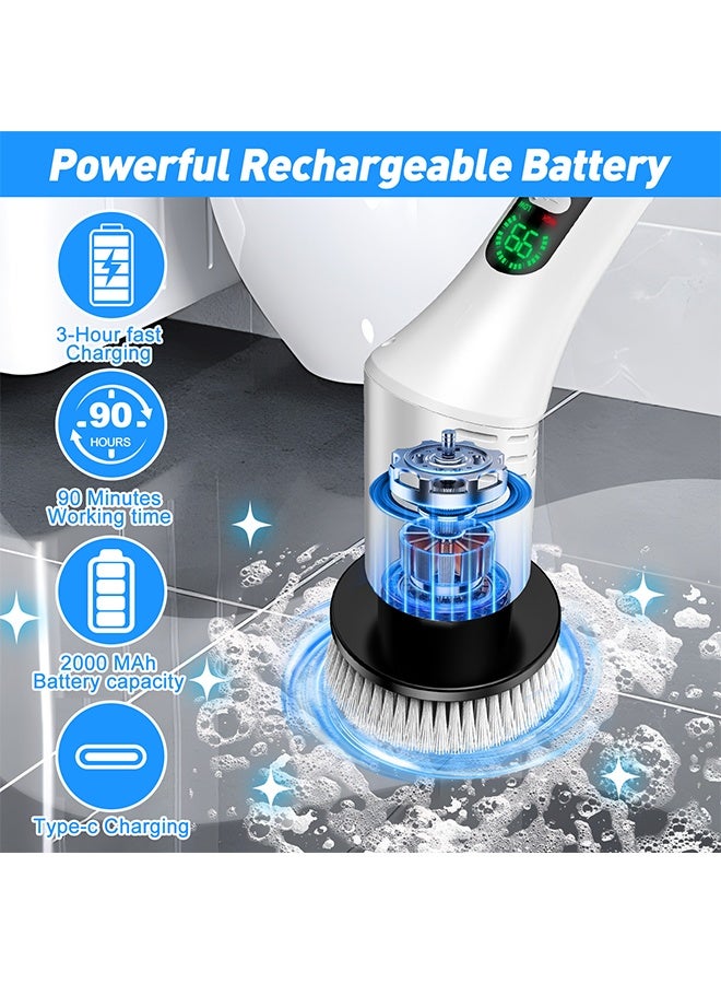 HaHaHai 9-in-1 Electric Spin Scrubber with Adjustable Extension Handle – Type-C Rechargeable Cleaning Brush with 2 Speeds, 2000mAh Battery, 9 Brush Heads for Bathroom & Kitchen - Image 2