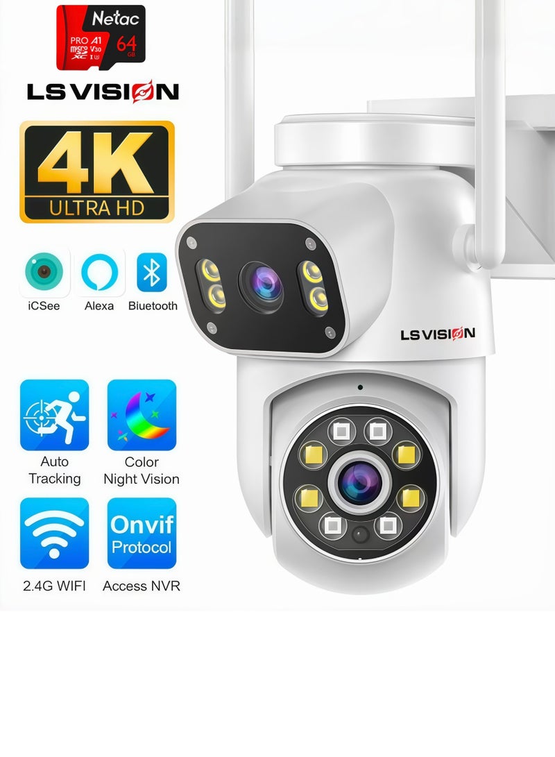LS Vision 4K Outdoor Camera 8MP Security Camera 4K& 4K Wireless Camera, Dual-Lens Camera Outdoor, CCTV Camera for Home, Wireless Camera 8MP Fixed Lens & 8MP PT lens, Cruiser Dual 8MP，Standard 64GB memory card - Image 1