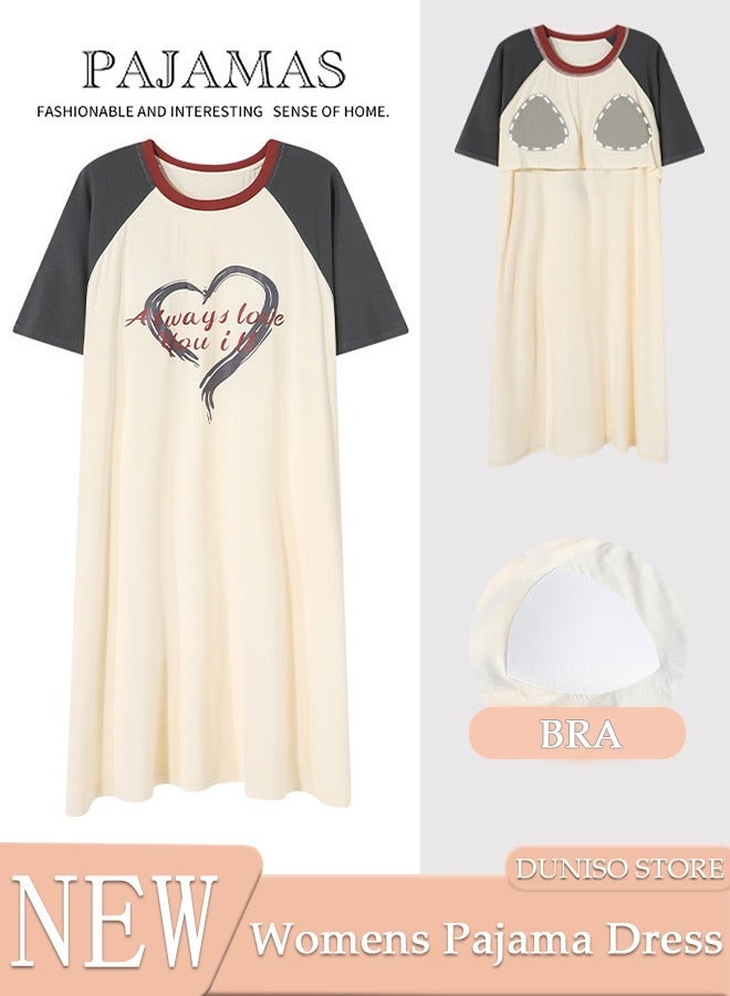 DUNISO Women's Short Sleeve Nightgown Casual Pajama Dress Sleepwear Girls Comfortable Round Neck Nightwear Summer Home Wear Lounge Dress - Image 1