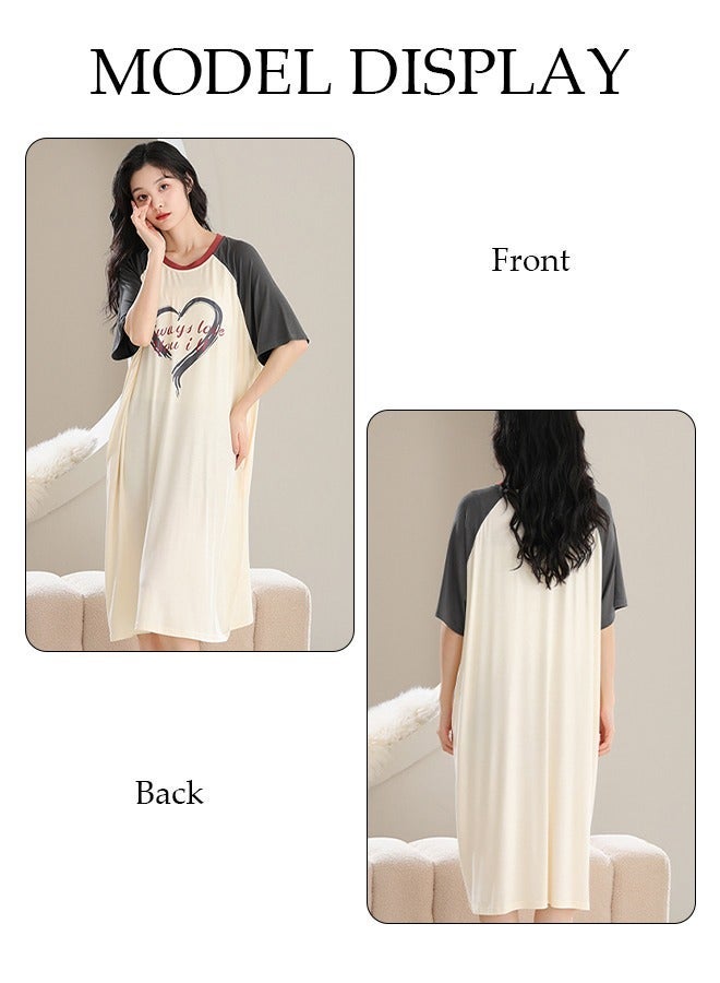 DUNISO Women's Short Sleeve Nightgown Casual Pajama Dress Sleepwear Girls Comfortable Round Neck Nightwear Summer Home Wear Lounge Dress - Image 5