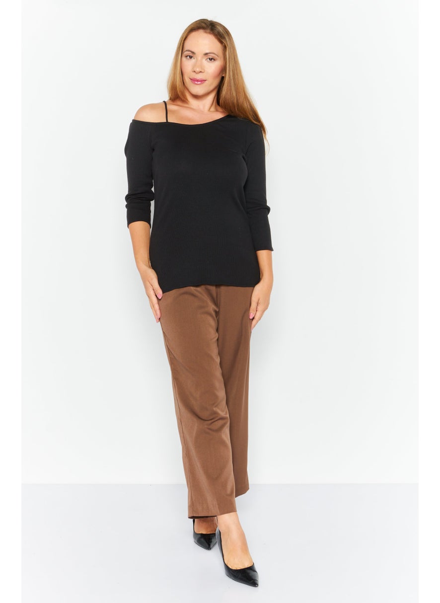 Theory - Women Asymmetrical Neck Long Sleeves Textured Top, Black - Image 1