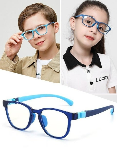 Kids Blue Light Blocking Glasses Silicon Material Light Weight Frame Anti Eyestrain UV Blocking Eyeglasses for 3 to 10 Year Old Boys Girls Reading Gaming Computer School Home Use Blue