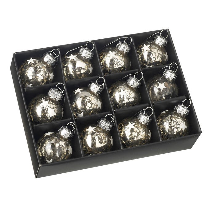 CHRISTMAS TREE DECORATIONS SILVER BRONZE MINI BAUBLES SET OF 12 MINI BAUBLES D238