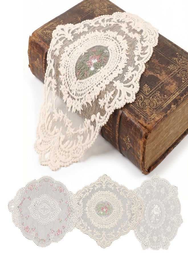 Nogeqi 3 Pcs Lace Doilies, Vintage Crochet Doilies for Tables, 3 Styles Retro Lace Placemats, Flower Crochet Coasters for Tea Party Cup Mat Dining Room Wedding Cup Vase Desserts Decoration - Image 1
