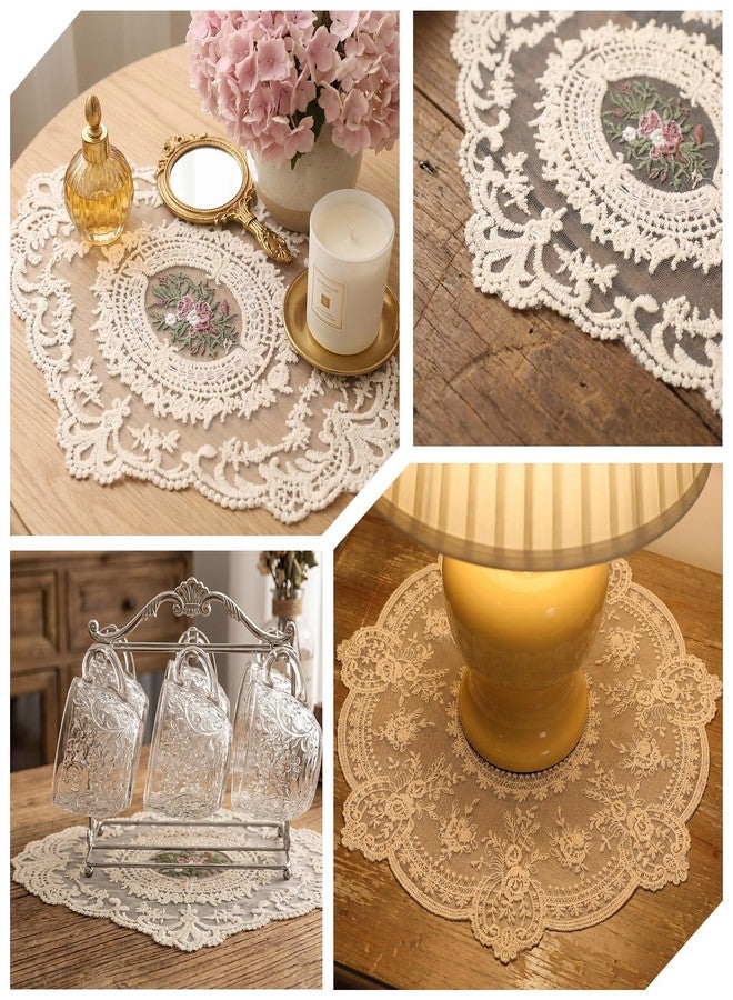 Nogeqi 3 Pcs Lace Doilies, Vintage Crochet Doilies for Tables, 3 Styles Retro Lace Placemats, Flower Crochet Coasters for Tea Party Cup Mat Dining Room Wedding Cup Vase Desserts Decoration - Image 2