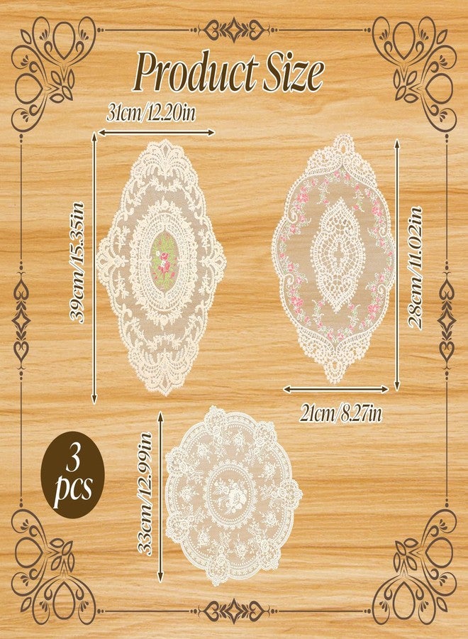 Nogeqi 3 Pcs Lace Doilies, Vintage Crochet Doilies for Tables, 3 Styles Retro Lace Placemats, Flower Crochet Coasters for Tea Party Cup Mat Dining Room Wedding Cup Vase Desserts Decoration - Image 3