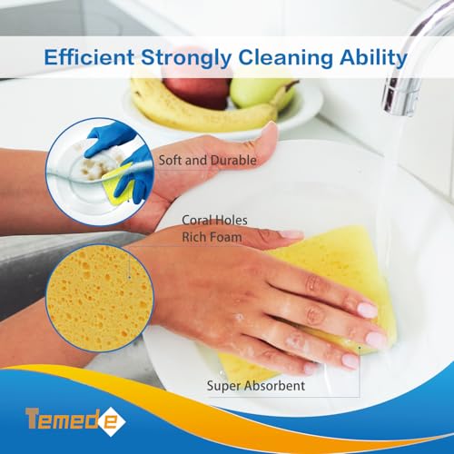 Temede Large Cellulose Sponges, Kitchen Sponges for Dish, Thick Heavy Duty Scrub Sponges, Non-Scratch Scrubber for Household, Cookware, Bathroom, Compressed Packaging (5 Pack) - Image 5