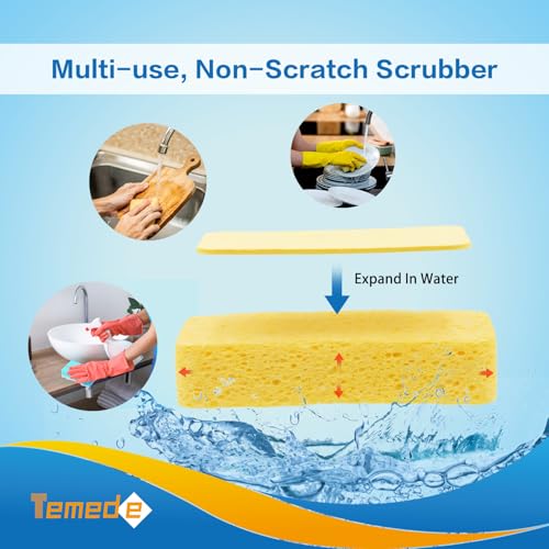 Temede Large Cellulose Sponges, Kitchen Sponges for Dish, Thick Heavy Duty Scrub Sponges, Non-Scratch Scrubber for Household, Cookware, Bathroom, Compressed Packaging (5 Pack) - Image 3