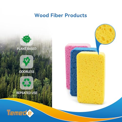 Temede Large Cellulose Sponges, Kitchen Sponges for Dish, Thick Heavy Duty Scrub Sponges, Non-Scratch Scrubber for Household, Cookware, Bathroom, Compressed Packaging (5 Pack) - Image 4