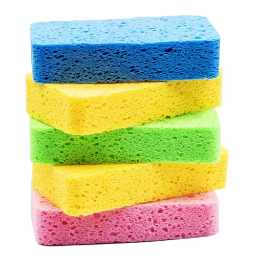 Temede Large Cellulose Sponges, Kitchen Sponges for Dish, Thick Heavy Duty Scrub Sponges, Non-Scratch Scrubber for Household, Cookware, Bathroom, Compressed Packaging (5 Pack) - Image 1