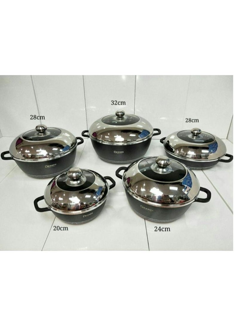 DubaiGallery طقم أواني طهي غير لاصقة 10 قطع من ديسيني باللون الأسود 1 × قدر (20) ، قدر (24) ، قدر (28) ، قدر (32) ، قدر ضحل (28) سم باللون الأسود - Image 5