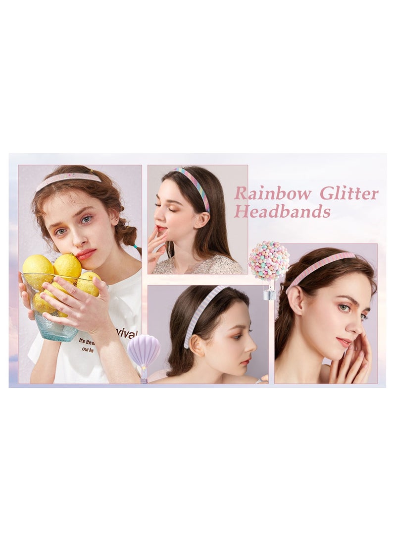 إسكدنيا 6Pcs Glitter Headbands for Girls and Women Rainbow Gilrs Hair Band Stripe Alice Bands Kids - Image 3