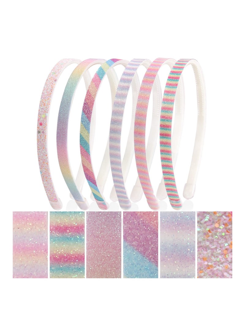 إسكدنيا 6Pcs Glitter Headbands for Girls and Women Rainbow Gilrs Hair Band Stripe Alice Bands Kids - Image 1