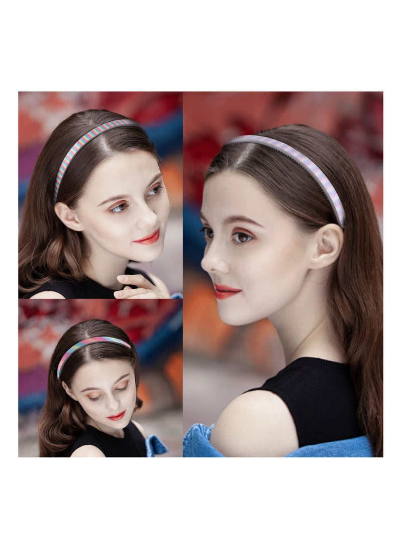 إسكدنيا 6Pcs Glitter Headbands for Girls and Women Rainbow Gilrs Hair Band Stripe Alice Bands Kids - Image 2