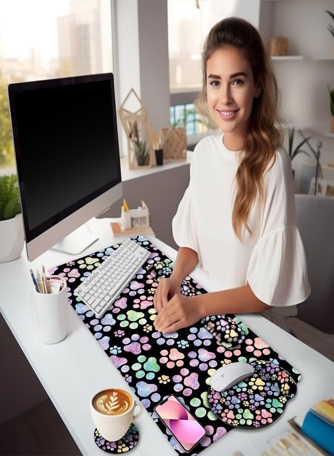 LIMKRIAN Desk Mat Desk Pad, XXL Large Gaming Mouse Pad with Wrist Rest Wrist Support, Ergonomic Mouse Pad, Keyboard Wrist Rest, Coaster, Home Office Desk Accessories Decor Supplies, Cute Dog Cat Paw - Image 2