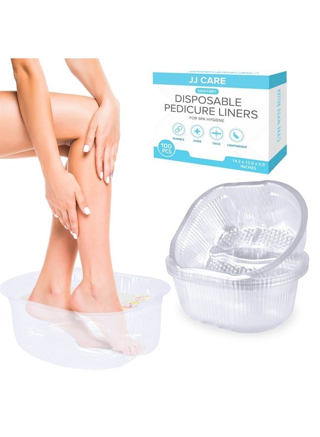 JJ CARE Pedicure Liners Disposable [Pack of 100] 14.2" W x 12.6" L x 5.9" D - Universal Pedicure Liners, Liner for Foot Bath Soaks Pedi Bath Liners, Foot Tub Liner Pedicure for Foot Spa Basin - Image 1