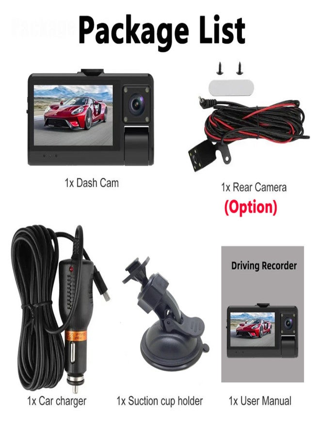 G50 Car Recorder 3 inch screen touch mobile phone APP playback HD infrared night vision reversing parking monitoring front + interior + rear 3 camera with parking monitoring time-lapse recording cable + car charger cable - Image 5