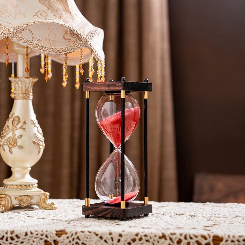Lmzxmcy Large Sand Timer, Hourglass Timer 60 Minutes,Vintage Wooden Hour Glass Timer,Modern Home Kitchen Office Decoration (Red) - Image 3