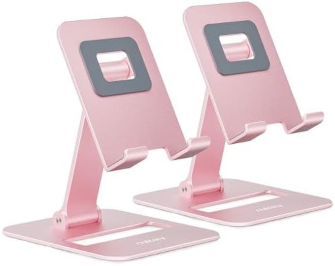 Nulaxy 2 Pack Dual Folding Cell Phone Stand, Fully Adjustable Phone Holder for Desk, Compatible with Phone 16 15 14 13 12 11, Nintendo Switch, All Phones, Black - Image 1