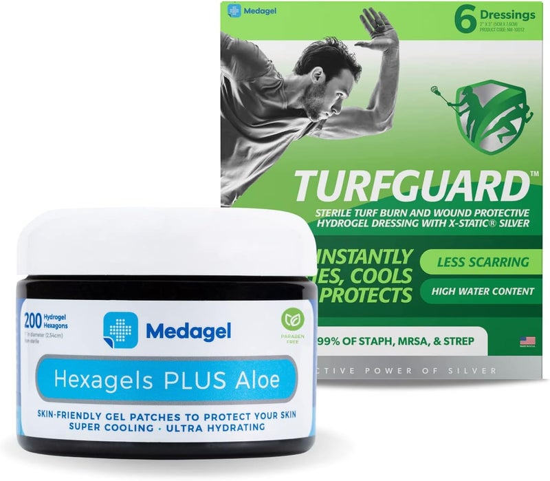 Medagel لصقات هكساجيل بلس ألوة فيرا خالية من البارابين ولصقات هيدروجيل TURFGUARD لعلاج حروق العشب والجروح - Image 1