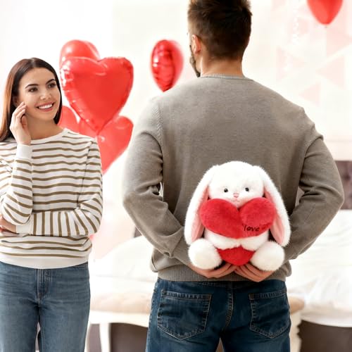 Ditucu Love Bunny Plush with Holding Red Heart 98 inch Cute Rabbit Stuffed Animal Soft Plushies Toys Romantic Sweet Gifts for Kids Girlfriend White - Image 5