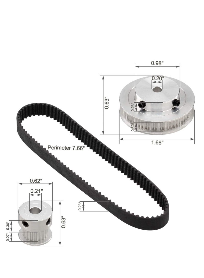 Zikra 3D Printer Aluminum Timing Belt Pulley Wheel, 2 Kit GT2 Synchronous Wheel 20 & 60 Teeth 5mm Bore, Aluminum Timing Pulley with 2 pcs Length 200mm Width 6mm Belt (bore 5mm (2pcs a Set)) - Image 2